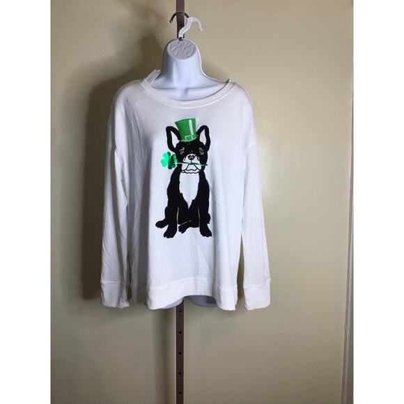 Jane & Delancey Women French Bulldog Shamrock Soft Sweatshirt  Sz.Vary White NWT - Picture 3 of 10